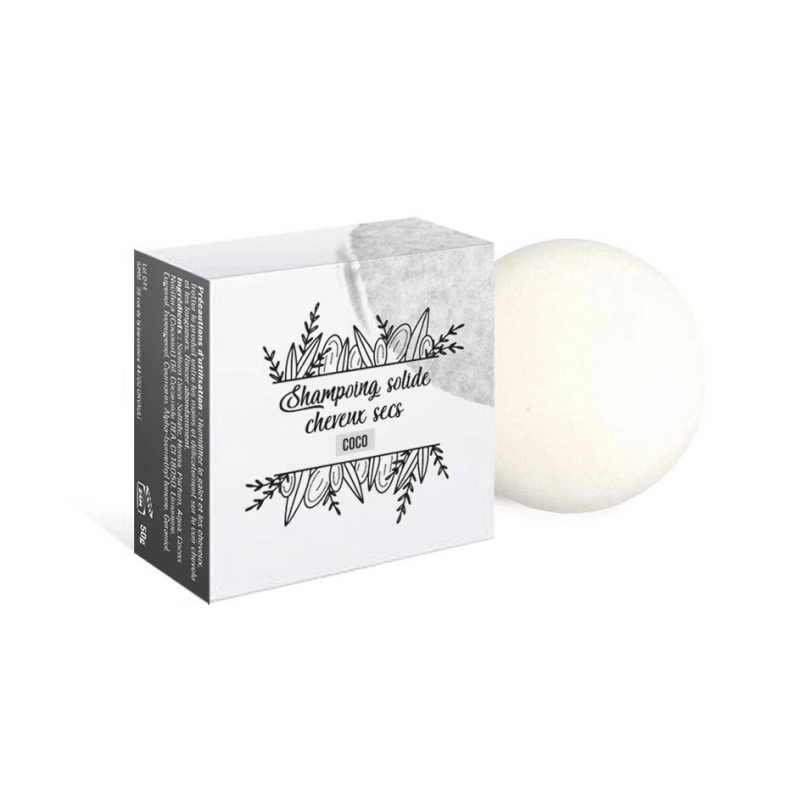 Galet de shampoing solide AQURA pour cheveux secs, à l'huile de coco