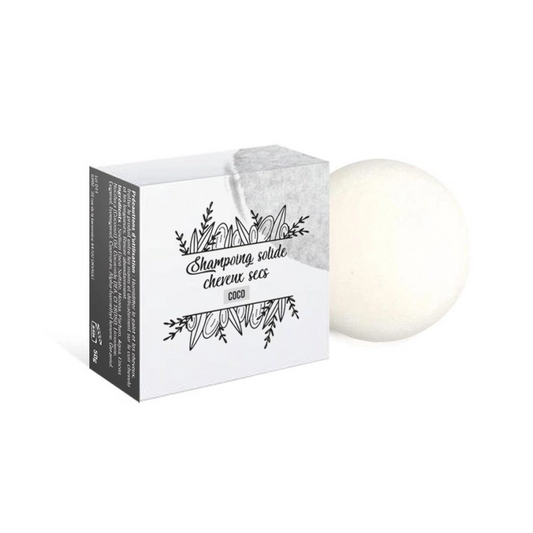 Galet de shampoing solide AQURA pour cheveux secs, à l'huile de coco